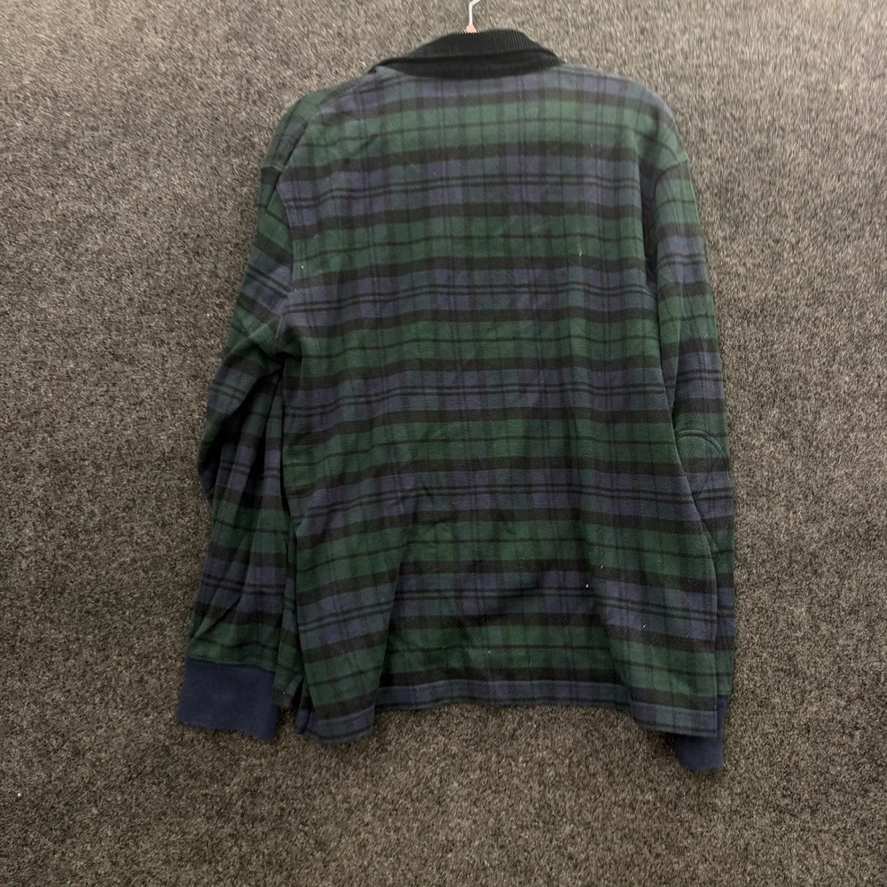 Vintage 90s J Crew Black Watch Plaid Rugby Polo Shirt Mens XL Green Navy Blue